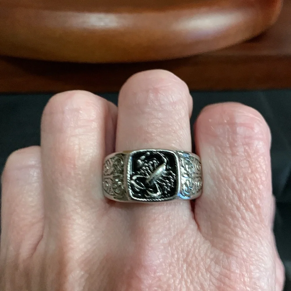Silver tone and black scorpion ring size 11